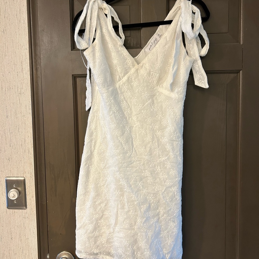 Loulou Eyelet Tie Shoulder Mini Dress